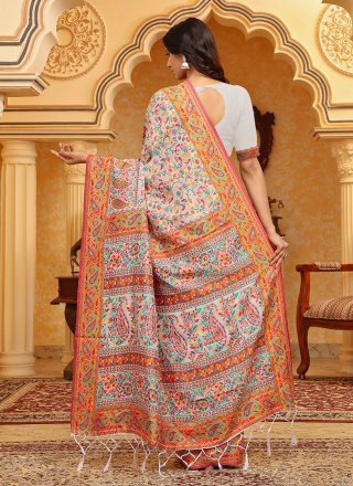 Woven Work Cotton Classic Sari In Multi Colour