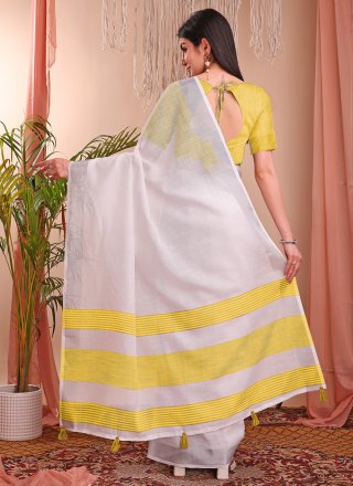 Woven Work Cotton Contemporary Saree In White