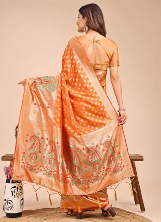 Woven Work Cotton Trendy Saree In Mustard Color