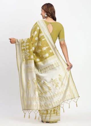 Woven Work Cotton Trendy Saree In Mustard Color