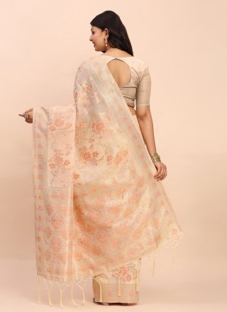 Woven Work Cotton Trendy Saree In Off White Colour