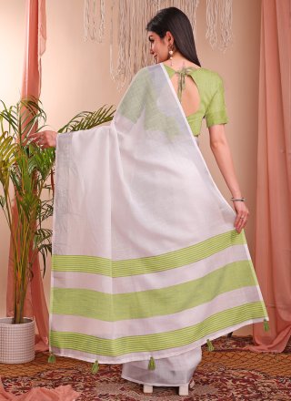 Woven Work Cotton Trendy Saree In White