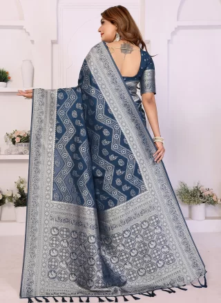 Woven Work Georgette Classic Saree In Blue