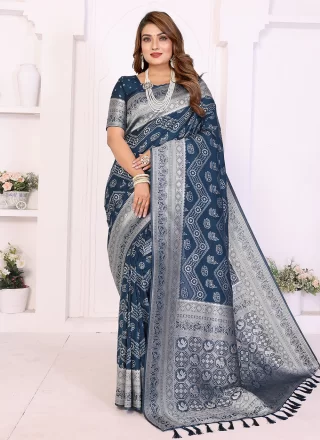 Woven Work Georgette Classic Saree In Blue