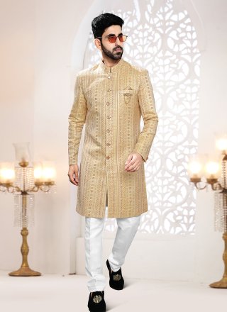 Woven Work Jacquard Indo Western In Beige