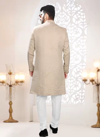 Woven Work Jacquard Indo Western In Beige for Ceremonial
