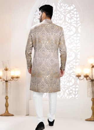 Woven Work Jacquard Indo Western In Gold and Grey for Ceremonial