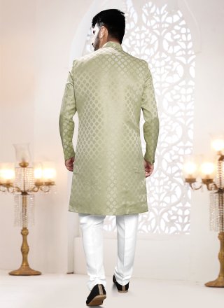 Woven Work Jacquard Indo Western In Green for Ceremonial