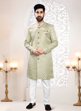 Woven Work Jacquard Indo Western In Green for Ceremonial