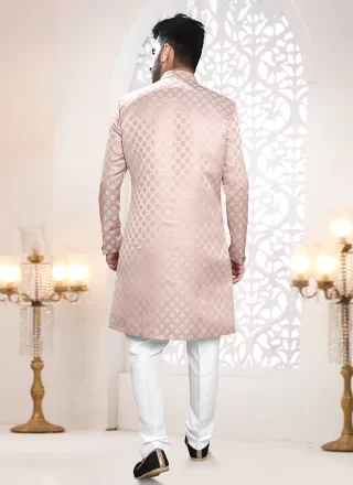 Woven Work Jacquard Indo Western In Pink for Ceremonial