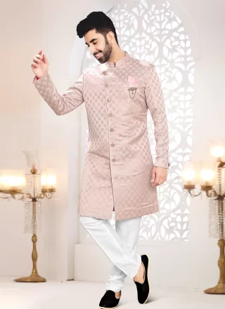 Woven Work Jacquard Indo Western In Pink for Ceremonial