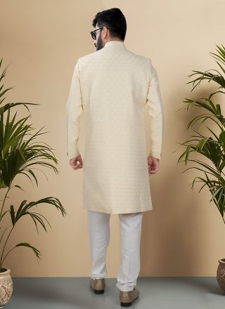 Woven Work Jacquard Indo Western In Yellow