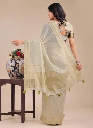 Woven Work Organza Classic Saree In Cream Color