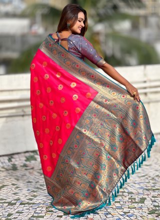 Woven Work Silk Classic Saree In Magenta