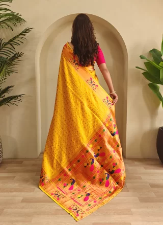 Woven Work Silk Classic Saree In Mustard Color