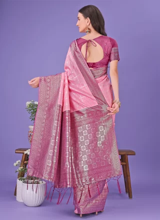 Woven Work Silk Trendy Saree In Magenta and Pink Color