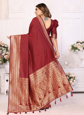 Woven Work Silk Trendy Saree In Maroon Color