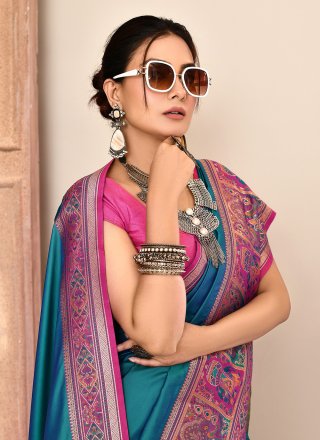 Woven Work Silk Trendy Saree In Teal for Ceremonial