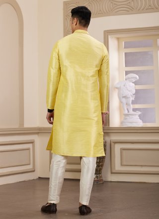 Yellow Art Banarasi Silk Hand Work Kurta Pyjama