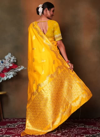 Yellow Art Silk Weaving Work Contemporary Saree