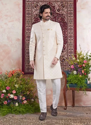 Yellow Banarasi Jacquard Jacquard Work Indo Western