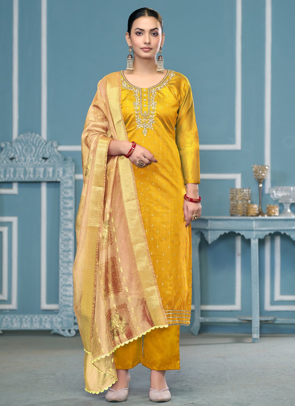 Banarasi Suits Banarasi Readymade Churidar Buy Online Yellow