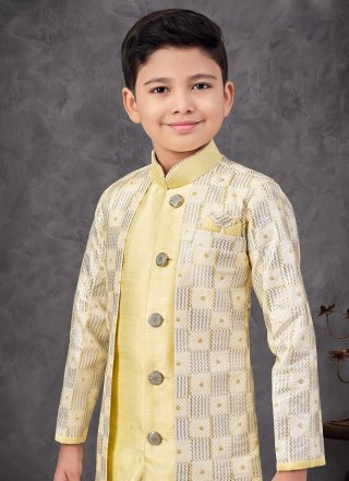 Yellow Banarasi Silk Indo Western