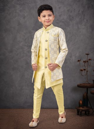 Yellow Banarasi Silk Indo Western