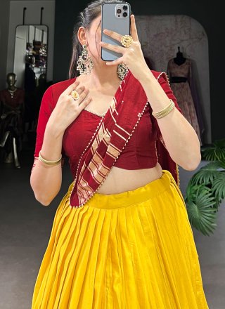 Yellow Chanderi A - Line Lehenga Choli
