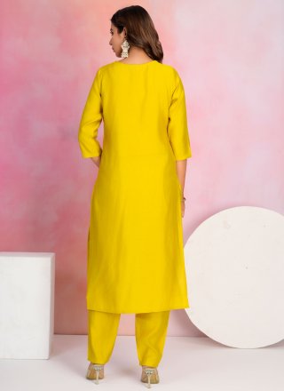 Yellow Chanderi Embroidered Work Salwar Suit for Women
