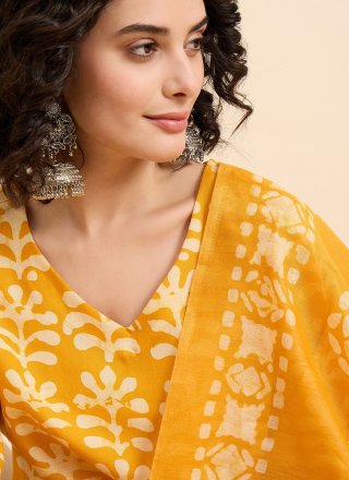Yellow Chanderi Print Work Salwar Suit for Ceremonial