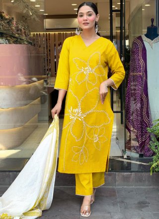 Yellow Chanderi Salwar Suit
