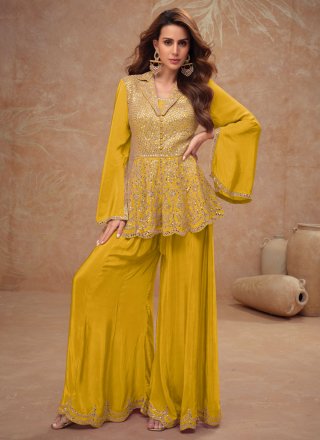 Yellow Chinon Salwar Suit