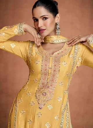 Yellow Chinon Salwar Suit