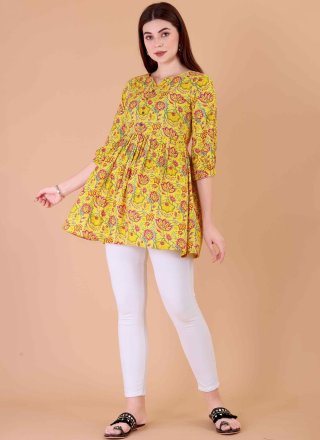 Yellow Cotton Designer Kurti