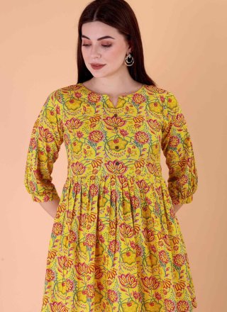 Yellow Cotton Designer Kurti