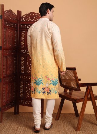Yellow Cotton Kurta Pyjama