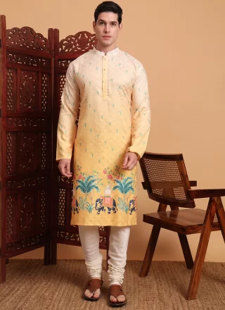 Yellow Cotton Kurta Pyjama