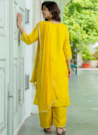 Yellow Cotton Salwar Suit with Embroidered Work