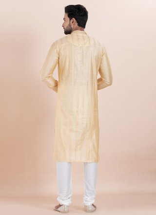Yellow Cotton Silk Jacquard Work Kurta Pyjama