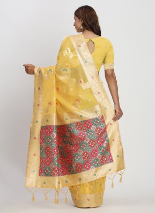Yellow Cotton Weaving Work Contemporary Sari for Casual