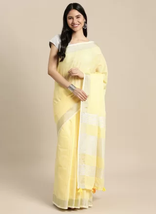 Yellow Cotton Woven Work Classic Saree