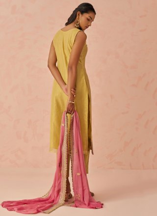 Yellow Crush Embroidered and Sequins Work Readymade Salwar Suit for Party