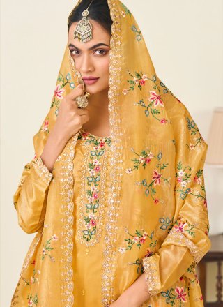Yellow Crush Embroidered Work Salwar Suit for Ceremonial