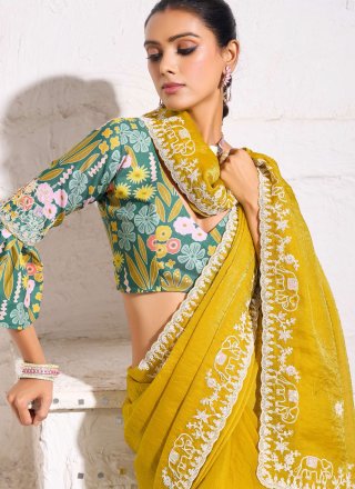 Yellow Crush Trendy Saree with Embroidered Work