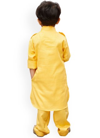 Yellow Dupion Silk Embroidered Work Dhoti Kurta for Kid