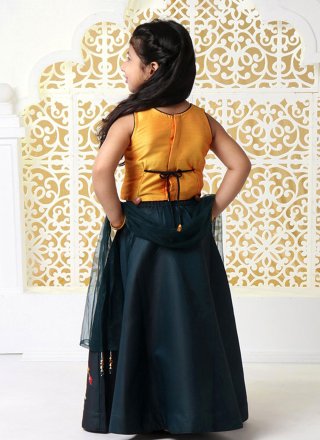 Yellow Dupion Silk Embroidered Work Lehenga Choli for Kid