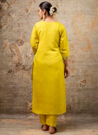 Yellow Embroidered and Zari Work Silk Blend Salwar Suit