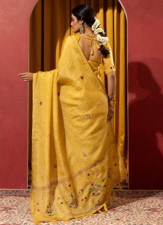 Yellow Embroidered Work Crush Trendy Saree