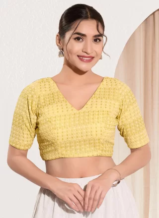 Yellow Fancy Fabric Designer Blouse with Embroidered Work